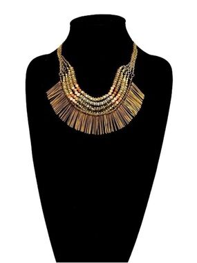 Beaded Iridescent Fringe Statement Necklace NWT